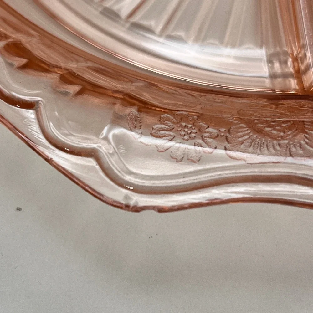 Vtg‎ Hocking Glass Mayfair Pink Depression Glass Divided Relish Tray 10